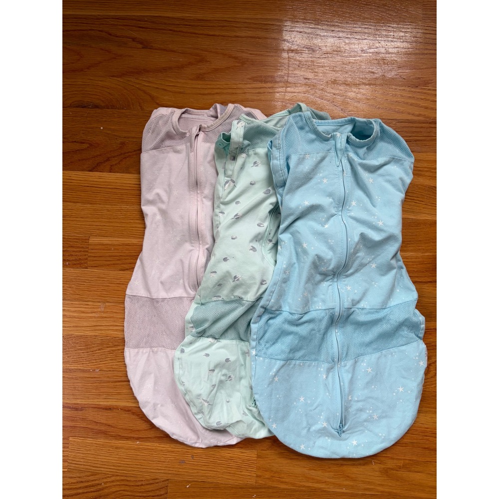 Happiest Baby Sleepea Swaddle 3 Pack Organic Cotton Stars Planets Pink Blue